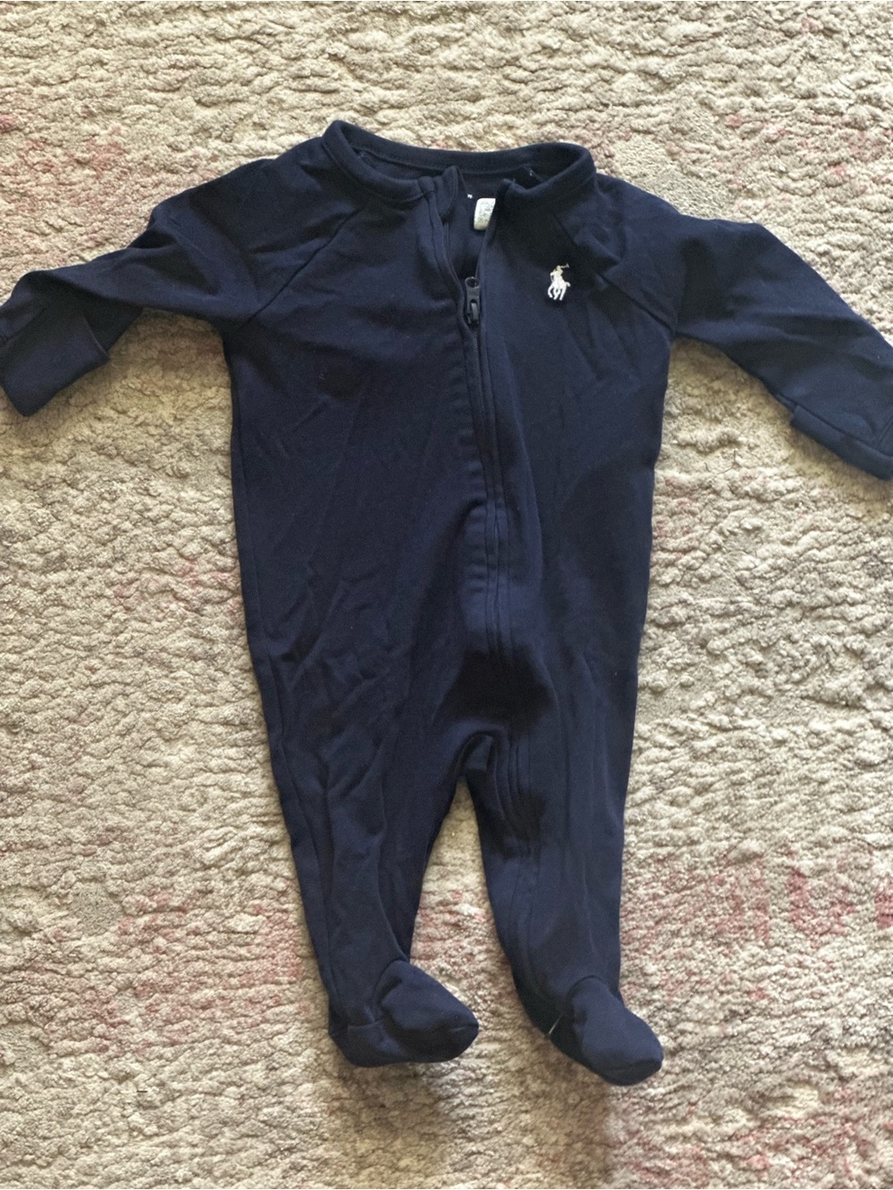 Ralph Lauren Navy Zip-Front Footed One-Piece